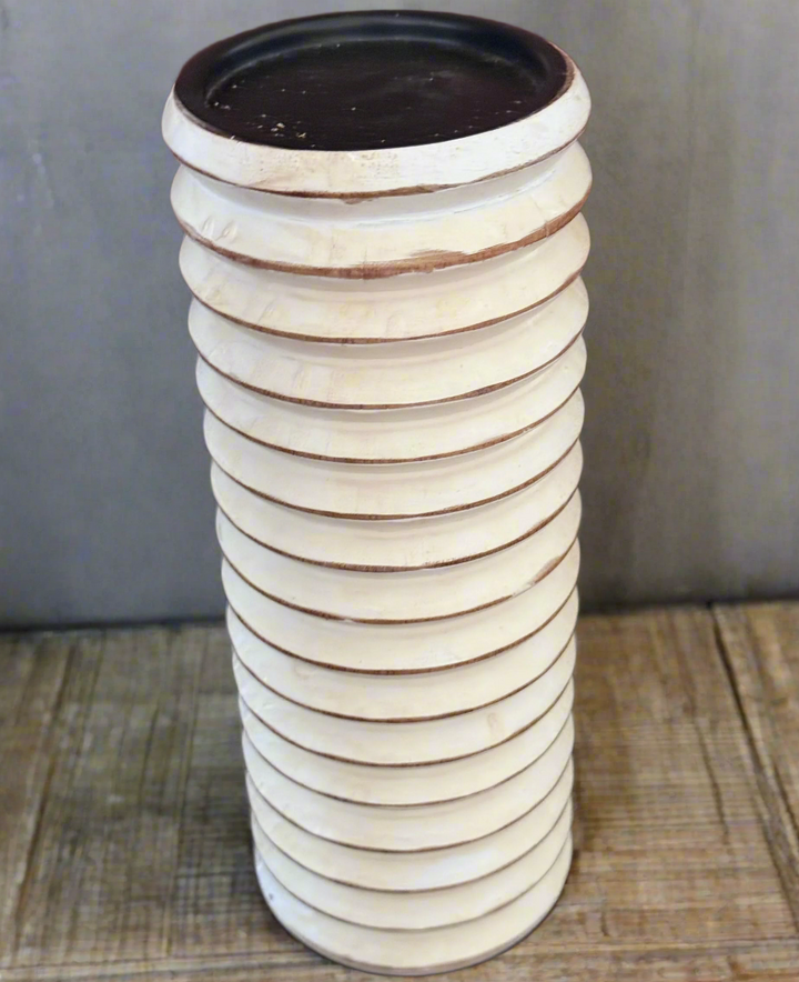 Mangowood Distressed White Candle Holder