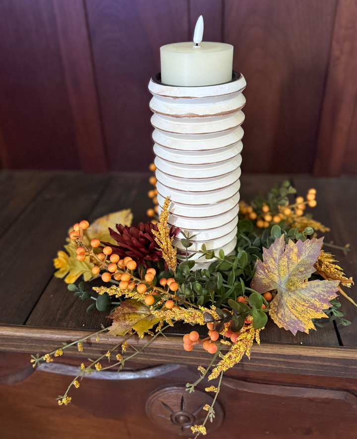 Mangowood Distressed White Candle Holder